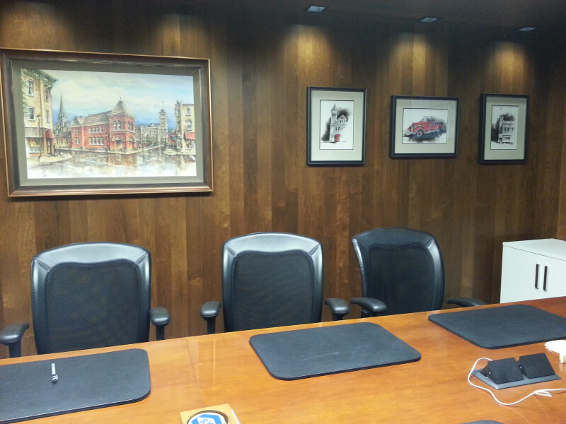 Cambridge Ontario: Downtown painting by Alex Krajewski Galt installed at the Cambridge Fire Department boardroom